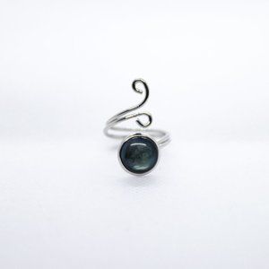 Silver & Black Stone Adjustable Ring